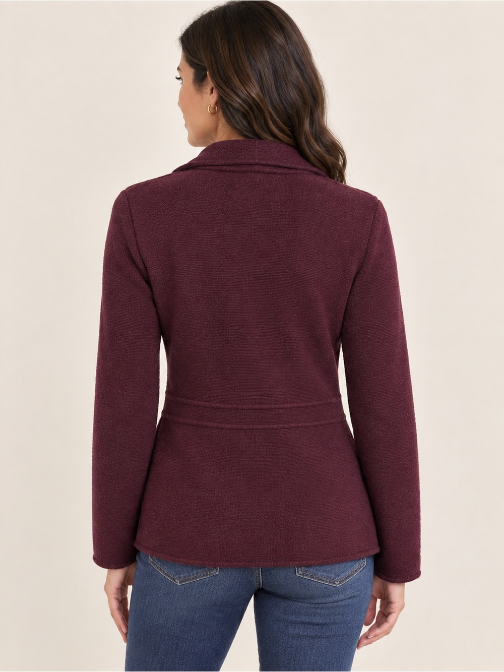 Talbots Plum Burgundy Textured Knit Blazer Jacket Size L - Picture 2 of 11